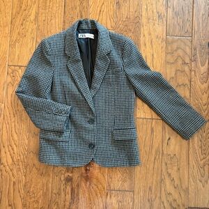 Zara Black and Gray Checkered Blazer